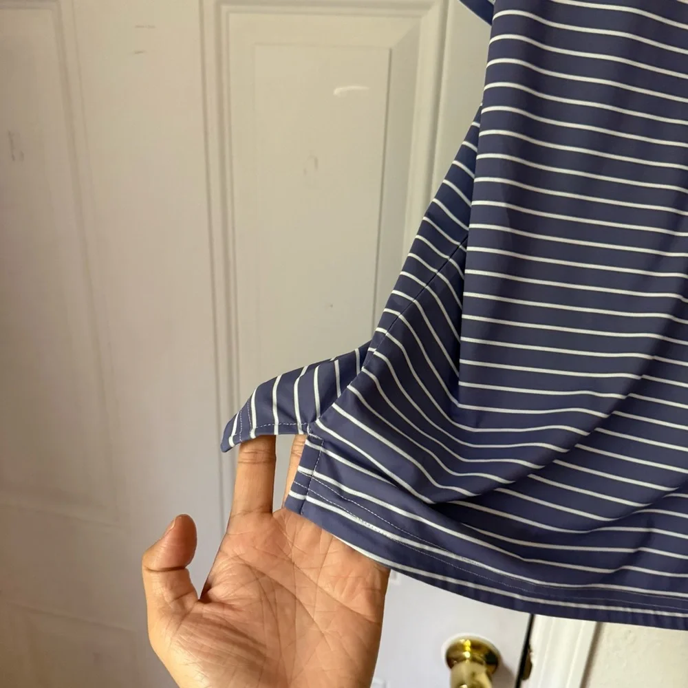 SIGRUN golf blue white striped athletic short sleeve polo shirt - Picture 5 of 9